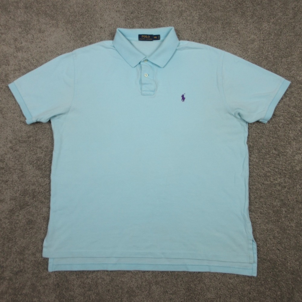 Polo Ralph Lauren Shirt Mens 2XL Light Blue Purple Pony Pique Golf Rugby Cotton